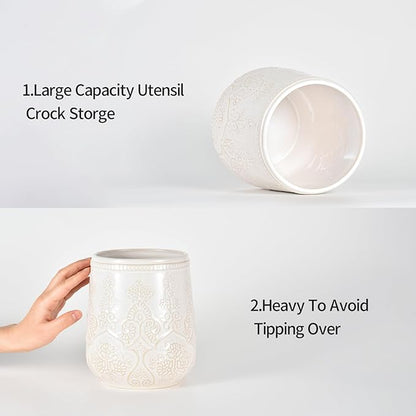 Utensil Holder, Large Kitchen Utensil Holder for Counter, 6.7”Ceramic Cooking Utensils Holder, Kitchen Decor for Counter (White)
