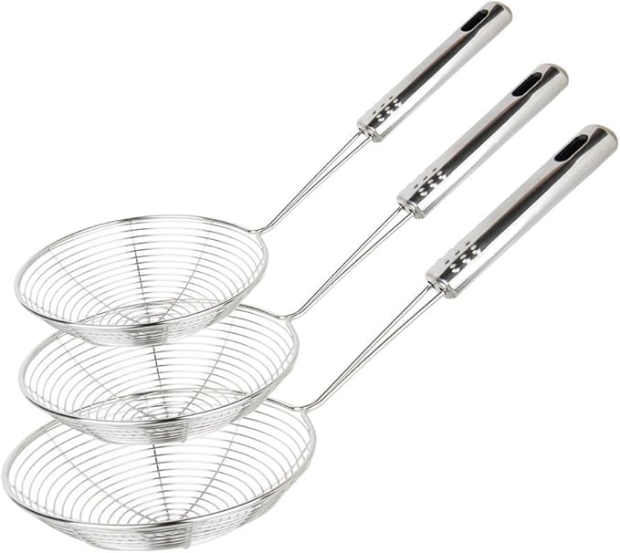 Swify Spider Strainer Set of 3 Asian Strainer Ladle Stainless Steel Wire Skimmer Spoon with Handle for Kitchen Frying Food, Pasta, Spaghetti, Noodle-30.5cm, 32cm, 35cm by Swify