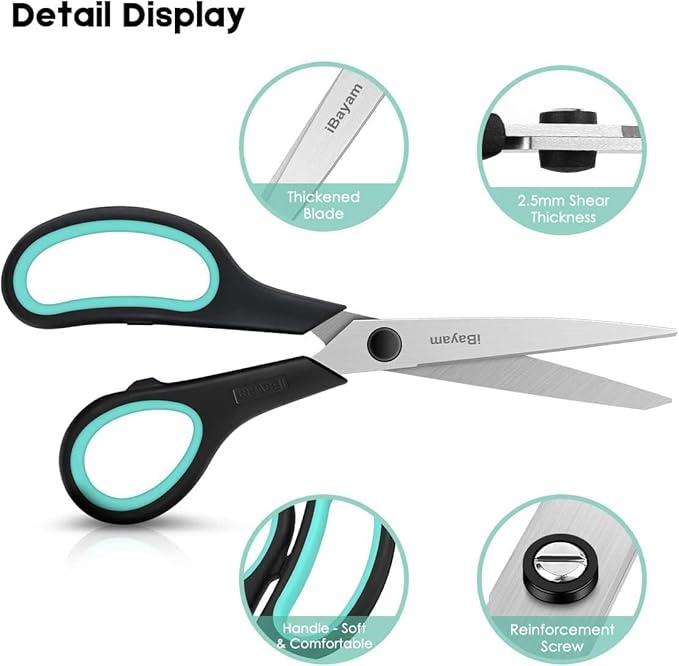 School Office Scissors Bulk, Set of 24-Pack, 8" All Purpose Sharp Scissors with Comfort-Grip Handles for High/Middle School Student Teacher, Office Home Sewing Fabric Supplies, for Right Left Handed - Image 5