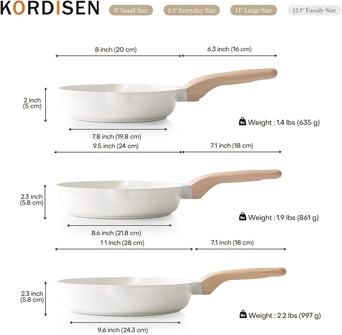 Kordisen Nonstick Ceramic Frying Pan Set, 3 Piece Ceramic Skillet Set, Healthy Non Toxic Cooking Pan, Stay-Cool Handle, Induction Compatible, PFOA & PFAS Free, White - Image 7