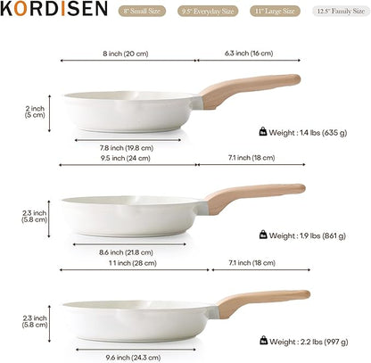 Kordisen Nonstick Ceramic Frying Pan Set, 3 Piece Ceramic Skillet Set, Healthy Non Toxic Cooking Pan, Stay-Cool Handle, Induction Compatible, PFOA & PFAS Free, White - Image 7