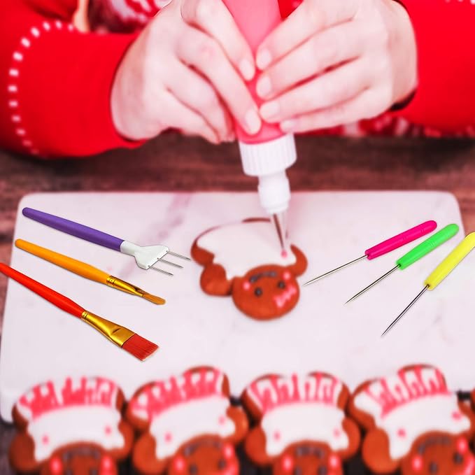 Boao 15 Pcs Cookie Decorating Supplies Tool Set Includes 6 Cookie Decorating Brushes 6 Sugar Stir Needle 3 Cake Scriber Tools for Baking Lovers Cake Fondant Decorations