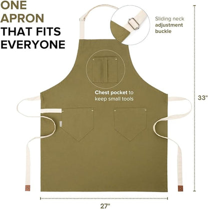 Cotton Canvas Apron for Women & Men – Adjustable Neck Strap & Waist Ties with Pockets