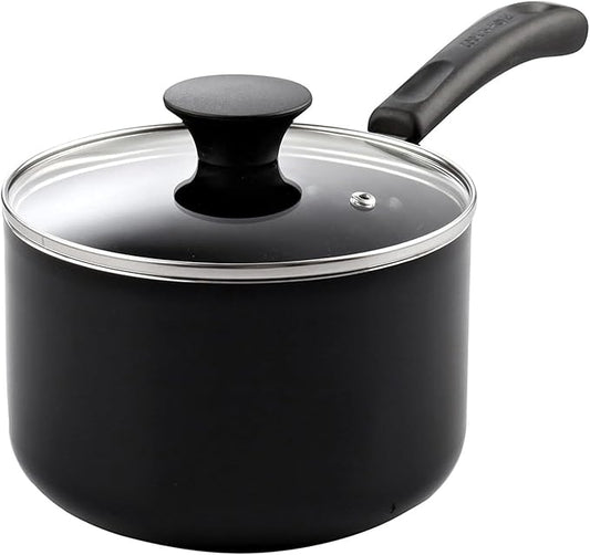 Cook N Home Nonstick Sauce Pan with Glass Lid, 1-Quart Saucepan Non Stick Small Cooking Milk Aluminum Pot, Black by CookNHome
