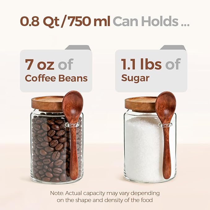 ComSaf of 2(0.8Qt) Glass Coffee Canister, Airtight Coffee Container with Spoon for Coffee Lovers to Store Whole Beans or Grounds, Coffee Jar Organize Coffee Bar & Office Tabletop - Image 3
