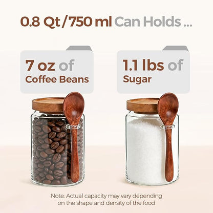 ComSaf of 2(0.8Qt) Glass Coffee Canister, Airtight Coffee Container with Spoon for Coffee Lovers to Store Whole Beans or Grounds, Coffee Jar Organize Coffee Bar & Office Tabletop - Image 3
