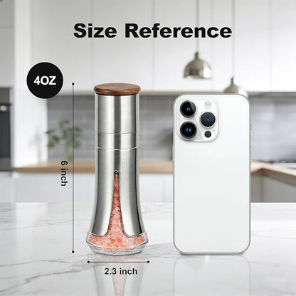 Aelga Salt Grinder Refillable - 4oz Manual Stainless Steel Salt Mill with Wood Lid, 5-Level Adjustable Coarseness, Silicone Funnel - Image 4