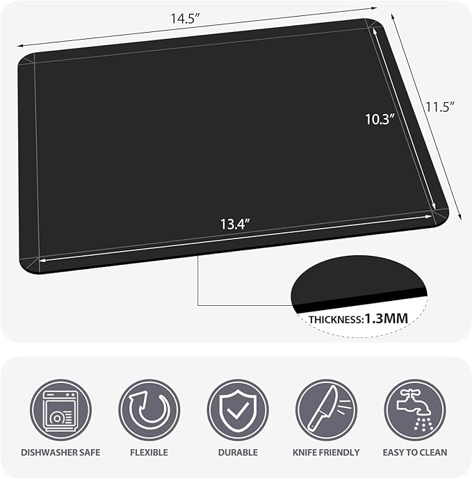 WK Flexible Plastic Cutting Boards Mats with Lip, Foldable Cutting Board for Kitchen Set of 3, Black Cutting Boards for Meat, Nonslip Cutting Mats Sheets, BPA Free, Dishwasher Safe - Image 4