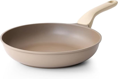 PRICUSIS Nonstick Frying Pan, 8/10/12 Inch Stain/Scratch/Crack Proof Chef Pan, Healthy Skillet, PFOA Free Omelet Pan, Dishwasher & Oven Safe, Induction Compatible (8-Inch, Natural Linen)