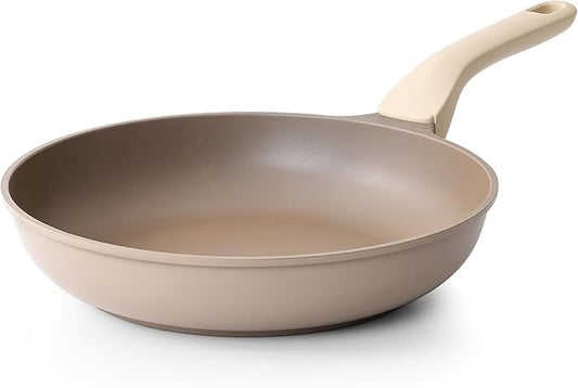 PRICUSIS Nonstick Frying Pan, 8/10/12 Inch Stain/Scratch/Crack Proof Chef Pan, Healthy Skillet, PFOA Free Omelet Pan, Dishwasher & Oven Safe, Induction Compatible (8-Inch, Natural Linen)