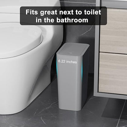 N. NETDOT Bathroom Trash Can with Lid 3 Pack Set, 2 Packs 4 Gal Slim Kitchen Trash Can and 1 Pack 2.6Gal Garbage Can, Small Trash Bin/Waste Basket for Bedroom (Grey, Pack of 3) - Image 2