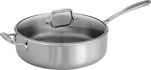 Tramontina Tri-Ply Clad Stainless Steel 6-Quart Saute Pan with Glass Lid, Induction-Ready Cooking Pan, Dishwasher-Safe, NSF-Certified by Tramontina