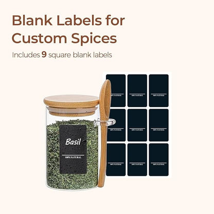 ComSaf Spice Jars with Spoon 8 oz 6Pack, Small Spice Containers Starter Set, Glass Seasoning Jars with Labels, Round Seasoning Containers for Salt, Pepper, Chili Powder, Sugar, Loose Tea Storage - Image 5