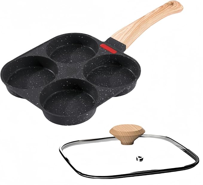 HUPECHAM Egg Pan With Lid 4-Cup Nonstick, and Healthy Granite Egg Frying Pan, Versatile Breakfast Skillet for Eggs, Pancakes, Plett, Crepes, Compatible with Gas Stove and Induction Cooktop - Image 8