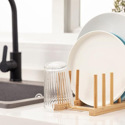 HBlife 2pcs Bamboo Dish Plate Bowl Cup Book Pot Lid Cutting Board Drying Rack Stand Drainer Storage Holder Organizer Kitchen Cabinet（Keep Dry） - Image 3