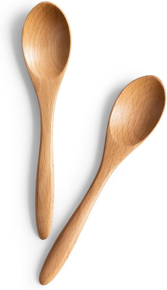 2 PCS Small Wooden Spoons, 5.8 Inch Honey Spoons for Tea, Beech Wooden Honey Teaspoon for Coffee, Little Tiny Wood Spoons, Bamboo Table Spoon for stirring, Wooden Spoons for Utensils Set by HEFILD