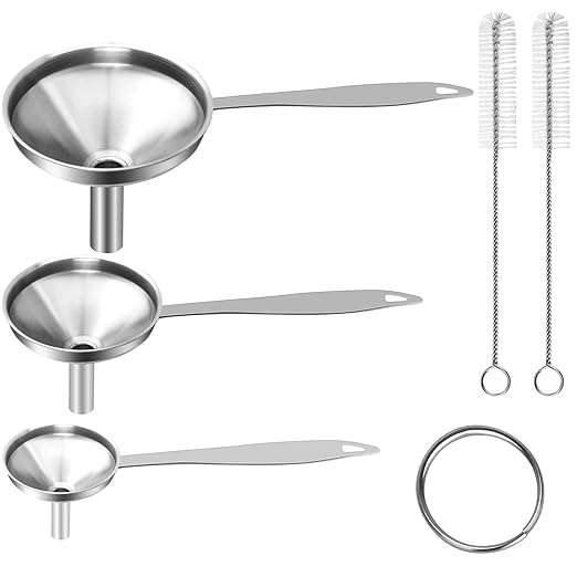 Large Small Funnel Set of 3, Food Grade Mini Funnels for Kitchen Use Filling Bottles Liquor Flask Tiny Spice Cooking Powder, 6Pcs Metal Stainless Steel Funnel (Long Handle), 2Pcs Cleaning Brushes YLYL by YLYL