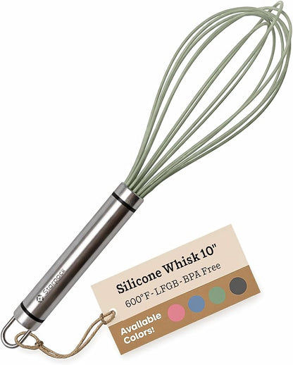 Starpack 'Whip it Good' Silicone Whisk for Nonstick Cookware - Non Scratch, 9.8" Whisk Heat Resistant 600°F - Kitchen Whisks for Cooking, Baking & Stirring - Silicone Coated Durable Rubber Egg Whisks by StarpackHome