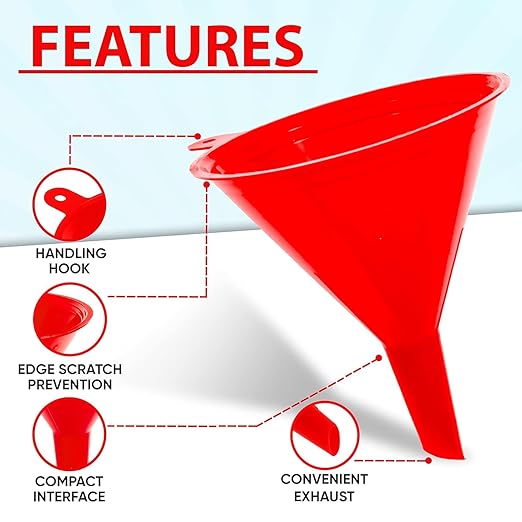 Funnel for Kitchen Use – Red Set in 4 Sizes (122, 101, 76 & 50mm) | Durable, Non-Toxic Food Grade Plastic – Ideal for Filling Bottles, Jars & Containers | Perfect for Kitchen, Garage & Labs - Image 3