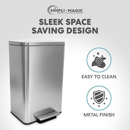 SIMPLI-MAGIC 50 Liter / 13.2 Gallon Soft-Close, Smudge Resistant Trash Can with Foot Pedal and Built in Filter- Stainless Steel, Sleek Finish - Image 7