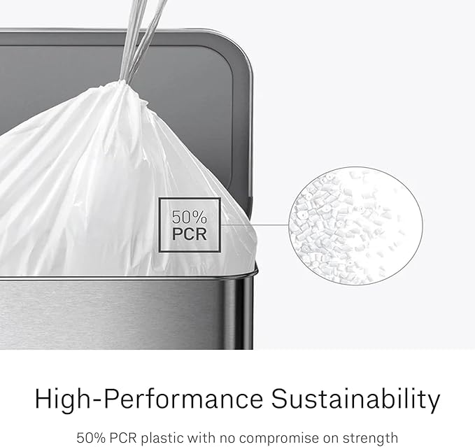 simplehuman Code M 200 Count Custom Fit Liners, Drawstring Kitchen Trash Bags, One-by-One Mess-Free Dispense, Extra Thick & Double Seamed, 50% PCR Plastic, 40-45 Liter / 11-12 Gallon, White