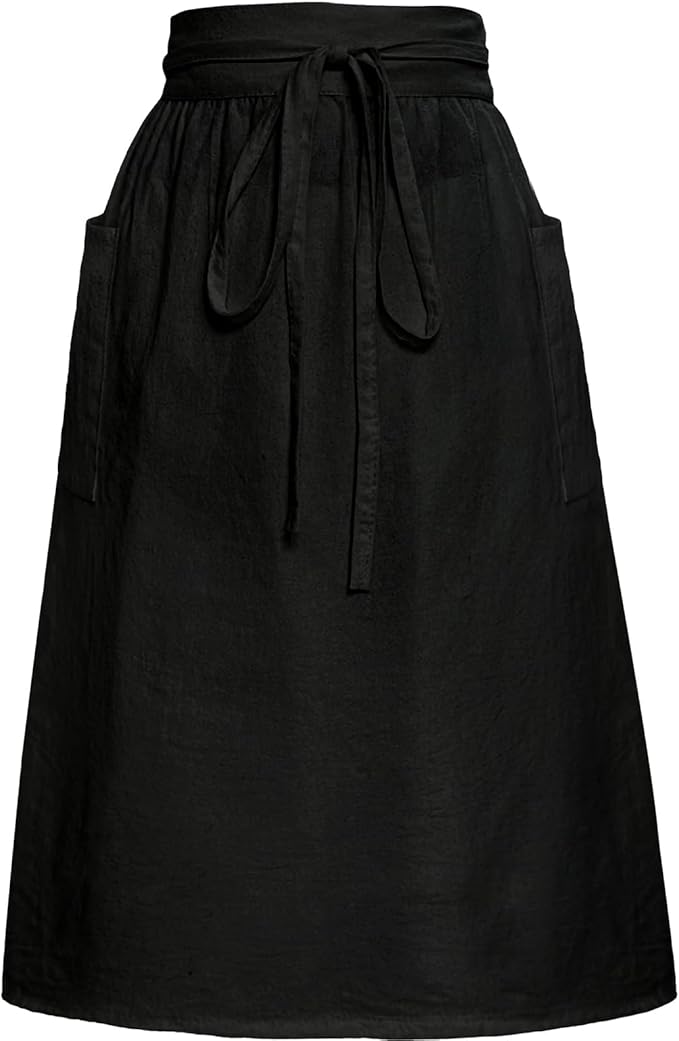 Cotton Linen Half Apron for Women Vintage Waist Apron Ruffle Plain Bright Color for Cooking Painting Artwork