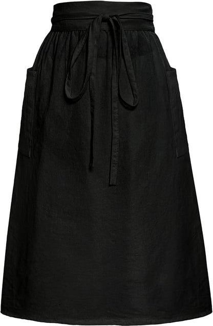 Cotton Linen Half Apron for Women Vintage Waist Apron Ruffle Plain Bright Color for Cooking Painting Artwork