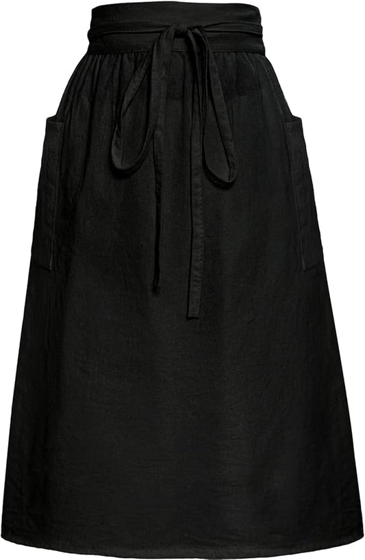 Cotton Linen Half Apron for Women Vintage Waist Apron Ruffle Plain Bright Color for Cooking Painting Artwork
