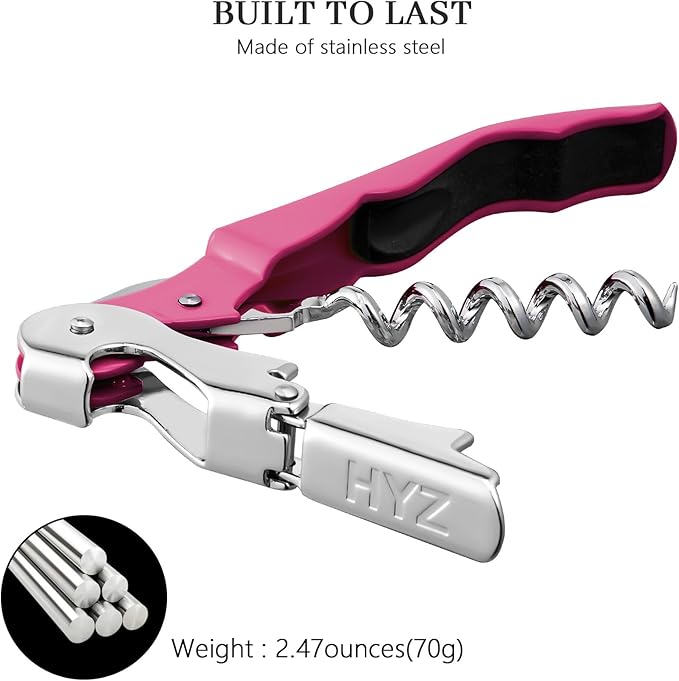 HYZ 2-Pack Wine Opener Waiter Corkscrew, Professional Wine Key for Servers, Bartender with Foil Cutter, Manual Wine Bottle Opener Double Hinged (Rosy) - Image 3
