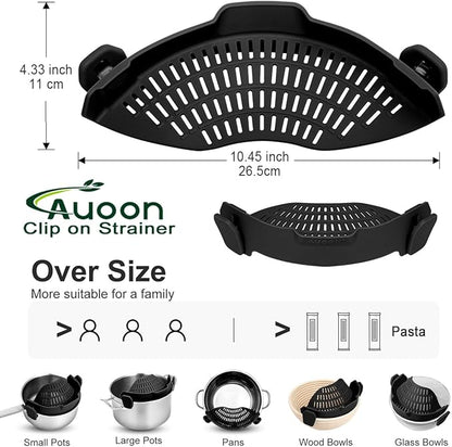 Large AUOON Clip on Strainer for All Pots and Pans - Oversized Silicone Pot Strainer Family-Style Design Pasta Strainer Kitchen Colander for Spaghetti and Noodles | Dishwasher Safe - Image 3