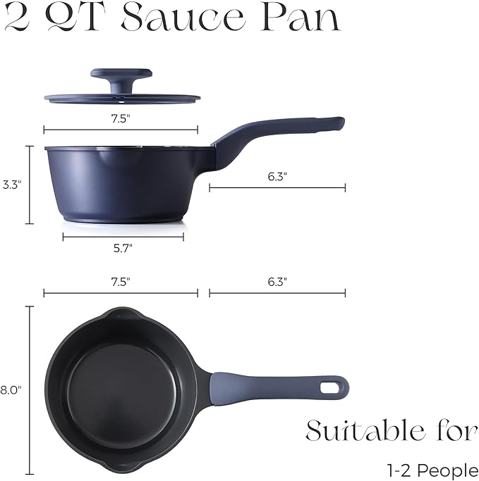 PRICUSIS Ceramic Nonstick Saucepan with Lid, 2 Quart Non Toxic Pot with Pour Spouts, Full Coated, 100% Dishwasher Safe, Induction Compatible & Oven Safe, PTFE PFAS & PFOA Free, Blueberry Mist - Image 9