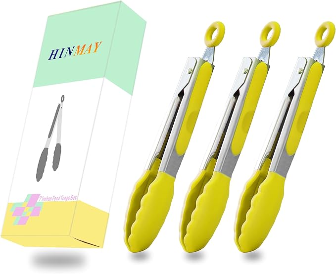 HINMAY Small Appetizer Tongs 7-Inch Silicone Tipped Kitchen Tongs, Set of 3 (Yellow) - Image 7