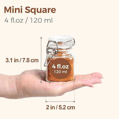 ComSaf Set of 6 Square Glass Spice Jars with Airtight Lids (4 Oz), Mini Favor Jars with Wire Clamp for Honey, Herbs & Farmhouse Kitchen Pantry Organization, with Funnel & Labels - Image 2