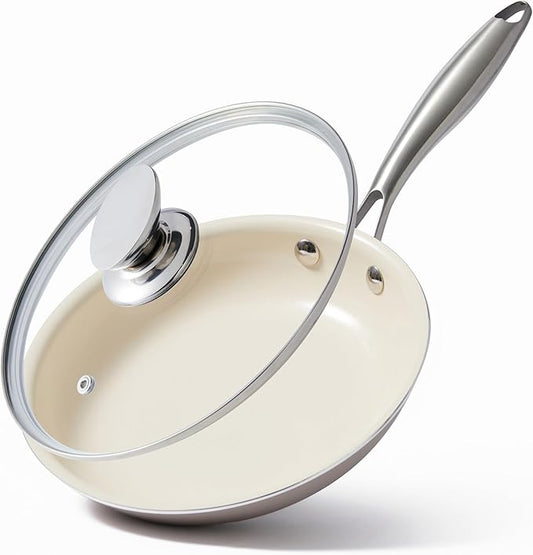 11 Inch Ceramic Nonstick Frying Pan with lid Skillet - PFAS-Free, Non-Toxic, Oven Safe & Induction Ready, Aluminum Cookware with Stainless Steel Handle by Unknown