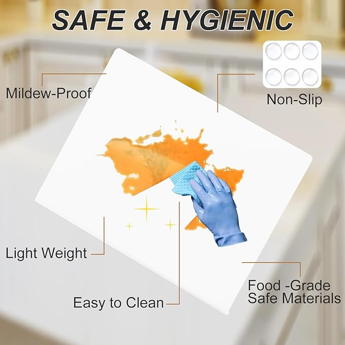 JJL Anti-Slip Acrylic Cutting Board with Counter Lip, 24 x 18 Inches, White, Perfect for Cutting Bread, Meat, and Vegetables, Ideal Choice for Kitchen Countertop Décor