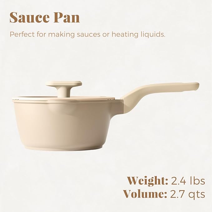 PRICUSIS Nonstick Saucepan with Lid, 2.7 Quart Sauce Pan, Healthy Sauce Pot with Pour Spouts for Multipurpose Use, PFOA Free, Induction Compatible, Apricot - Image 2