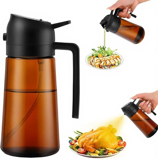 Aovdy 16oz/470ml Glass Oil Dispenser & Sprayer - Leakproof Oil Sprayer Bottle for Kitchen Cooking Air Fryer BBQ Baking Salad (Dark Brown)