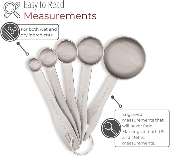 husMait Stainless Steel Measuring Spoons - 5 Piece Heavy Duty Measuring Spoon Set for Dry Food, Spices or Liquids - Image 3