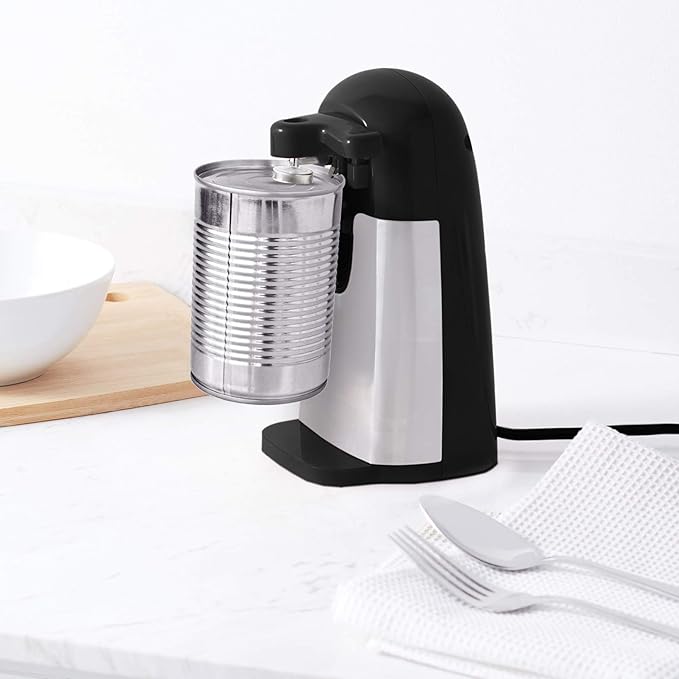 Amazon Basics 3-In-1 Electric Can Opener, Bottle Opener and Knife Sharpener with Stainless Steel Blade, Magnetic Lid Holder, Safe, Easy to Use, Powerful, Sleek Design, 50W, Black - Image 6