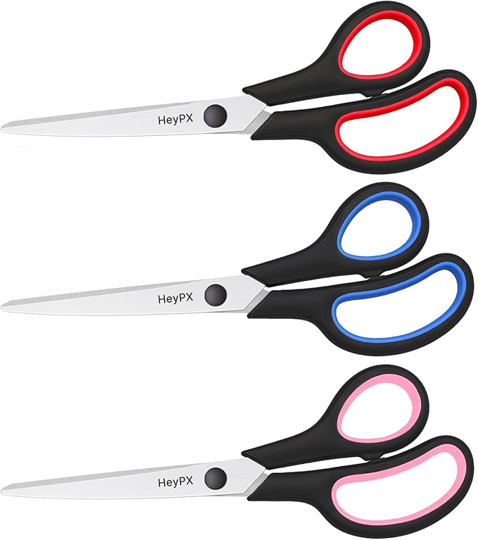 3-Pack 8.5" Ultra Sharp Stainless Steel Scissors - Premium All Purpose for Office, Crafts, Sewing, Home & School | Comfort-Grip Ambidextrous (Left & Right Handed)