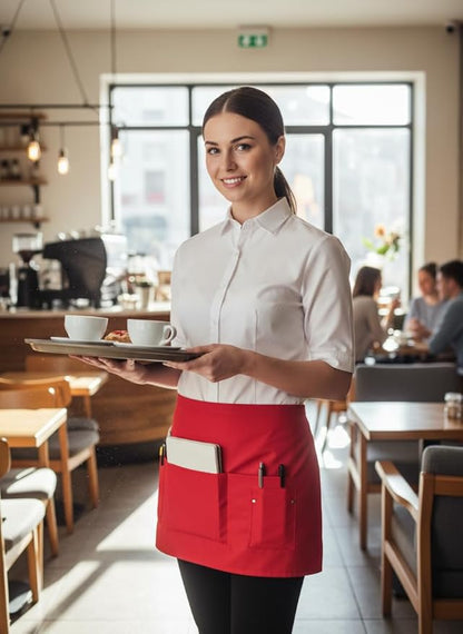 TiwerlfeServer Waist Aprons with 5 Pockets - 11.5 Inch Waterdrop & Oil Resistant Waitress Waiter Half Apron
