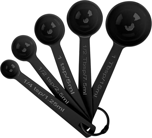 Stainless Steel Measuring Spoons Set of 5, Metal Measuring Cups for Liquid/Food/Kitchen/Baking (Black) by Muchtolove