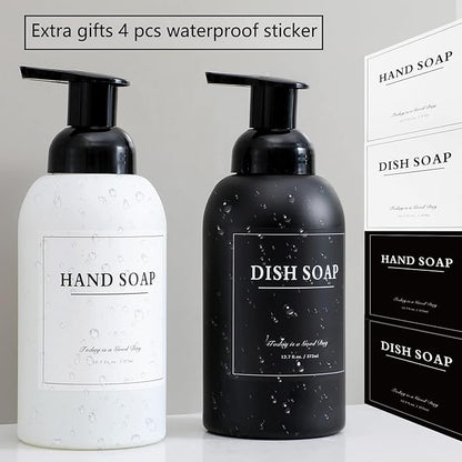 rejomiik 2 Pack Foaming Soap Dispenser Thick Glass Foam Hand Soap Dispenser for Bathroom or Kitchen Sink, 13 oz Pump Bottles for Hand soap, Body Wash, Matte Black and White