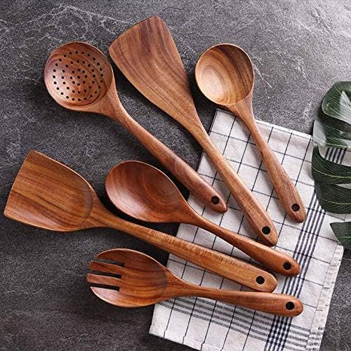 Mother’s Day Wooden Spoons for Cooking Set of 6, Handmade Mango Wood Kitchen Utensils Set, Nonstick Safe Wooden Cooking Utensils with Spoon, Spatula, Turner, Smooth Finish Gift for Mom