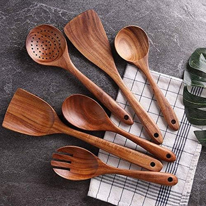 Mother’s Day Wooden Spoons for Cooking Set of 6, Handmade Mango Wood Kitchen Utensils Set, Nonstick Safe Wooden Cooking Utensils with Spoon, Spatula, Turner, Smooth Finish Gift for Mom