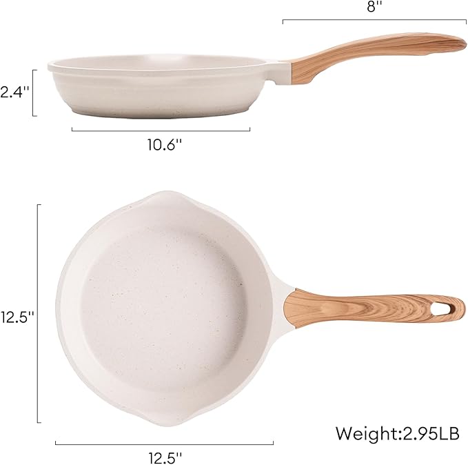 JEETEE 12.5 Inch Nonstick Frying Pan, Stone Coating Cookware, Large Omelette Pan with Heat-Resistant Handle, Induction Skillet for Eggs - Image 9