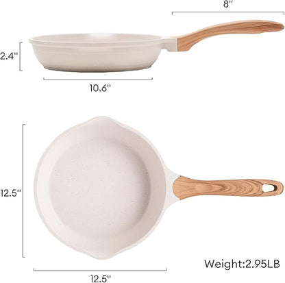 JEETEE 12.5 Inch Nonstick Frying Pan, Stone Coating Cookware, Large Omelette Pan with Heat-Resistant Handle, Induction Skillet for Eggs - Image 9