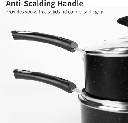 Nonstick Saucepan Set - 1.5 Quart and 2.5Quart,Ultra Non Stick Sauce Pan Small Pot with Glass Lid,Great for Home Kitchen Restaurant,Black - Image 8
