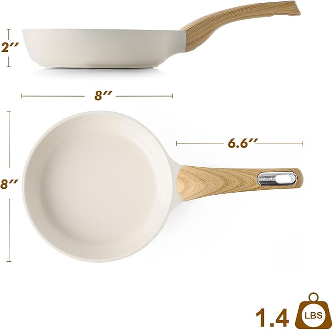 SENSARTE Ceramic Nonstick Frying Pan Small Skillet 8/9.5/11/12.5Inch Non Stick Omelet Pan, Non-toxic Kitchen Cooking Chef's Pan, Free of Intentionally Added PFOA/PFAS/PTFE, Induction Compatible, White - Image 7
