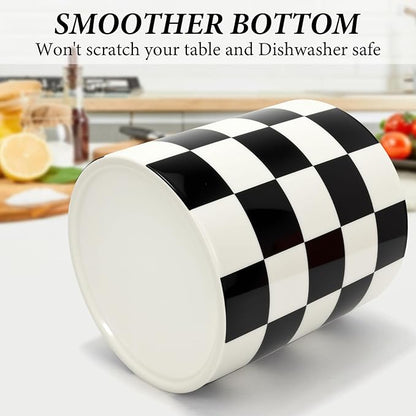 Utensil Holder for Kitchen Counter 7.2" Ceramic Utensil Holder Deep and Stable ,Kitchen Utensil Organizer, Modern Checkered Utensil Holder for Decor